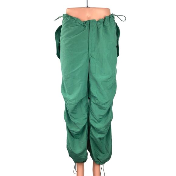 Super Massive Women Green Windbreaker Baggy Parachute Drawstring Trouser Pants M - Picture 1 of 6